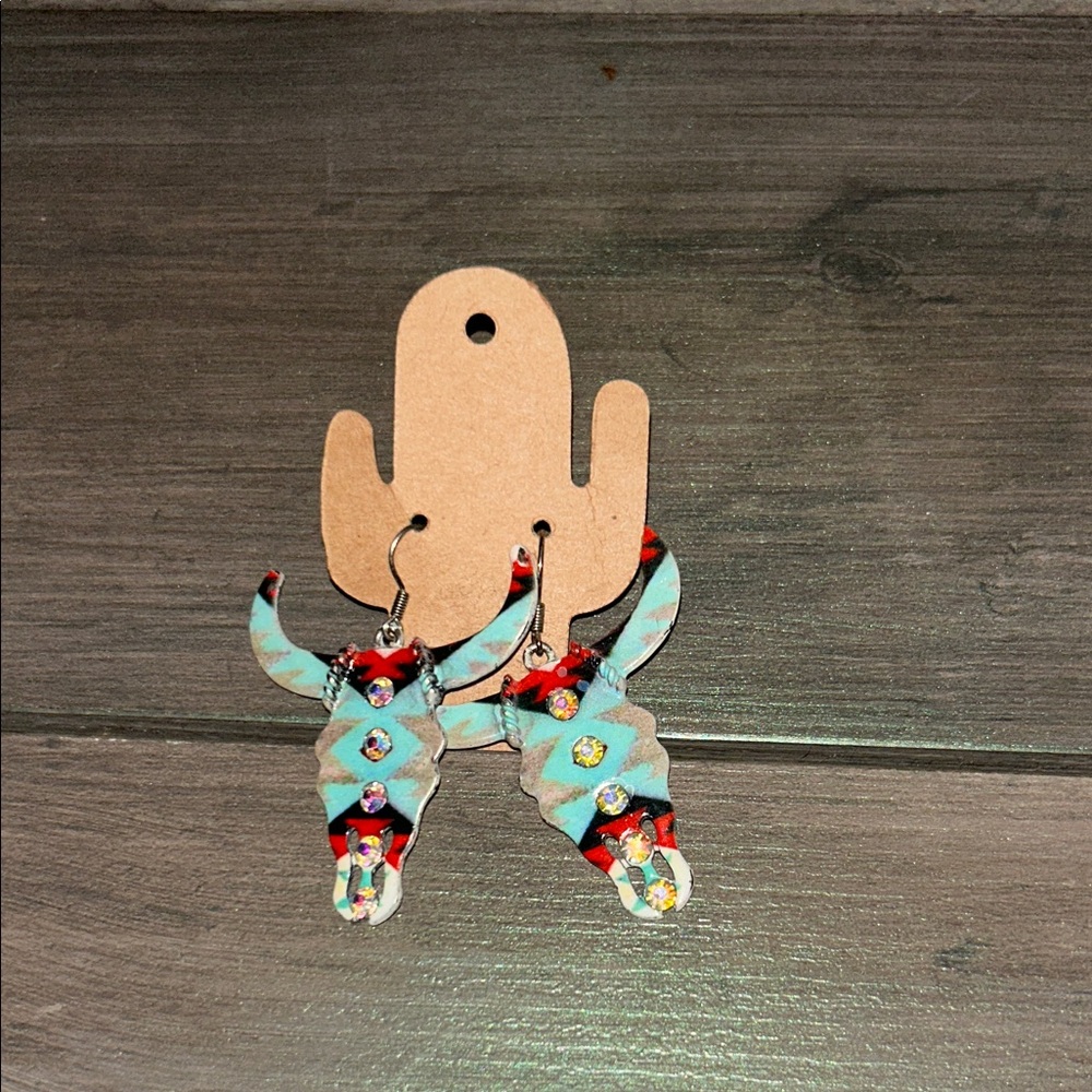 Vibrant Bull Skull Earrings